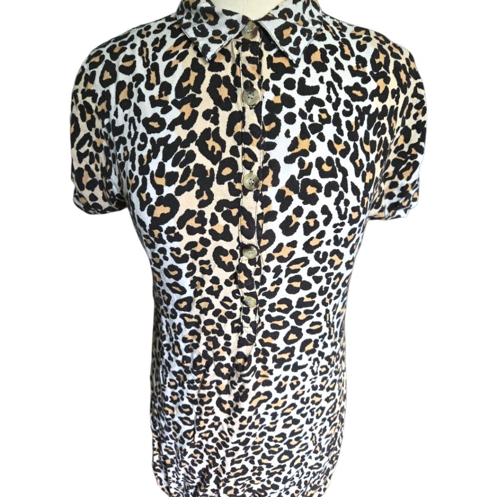 Style Envy Leopard Print Mini Button Front Dress - M